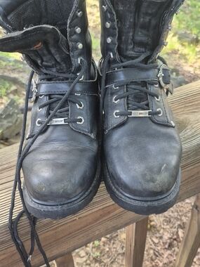 Harley Davidson Men's Black Leather Lace-Up Strap Boots